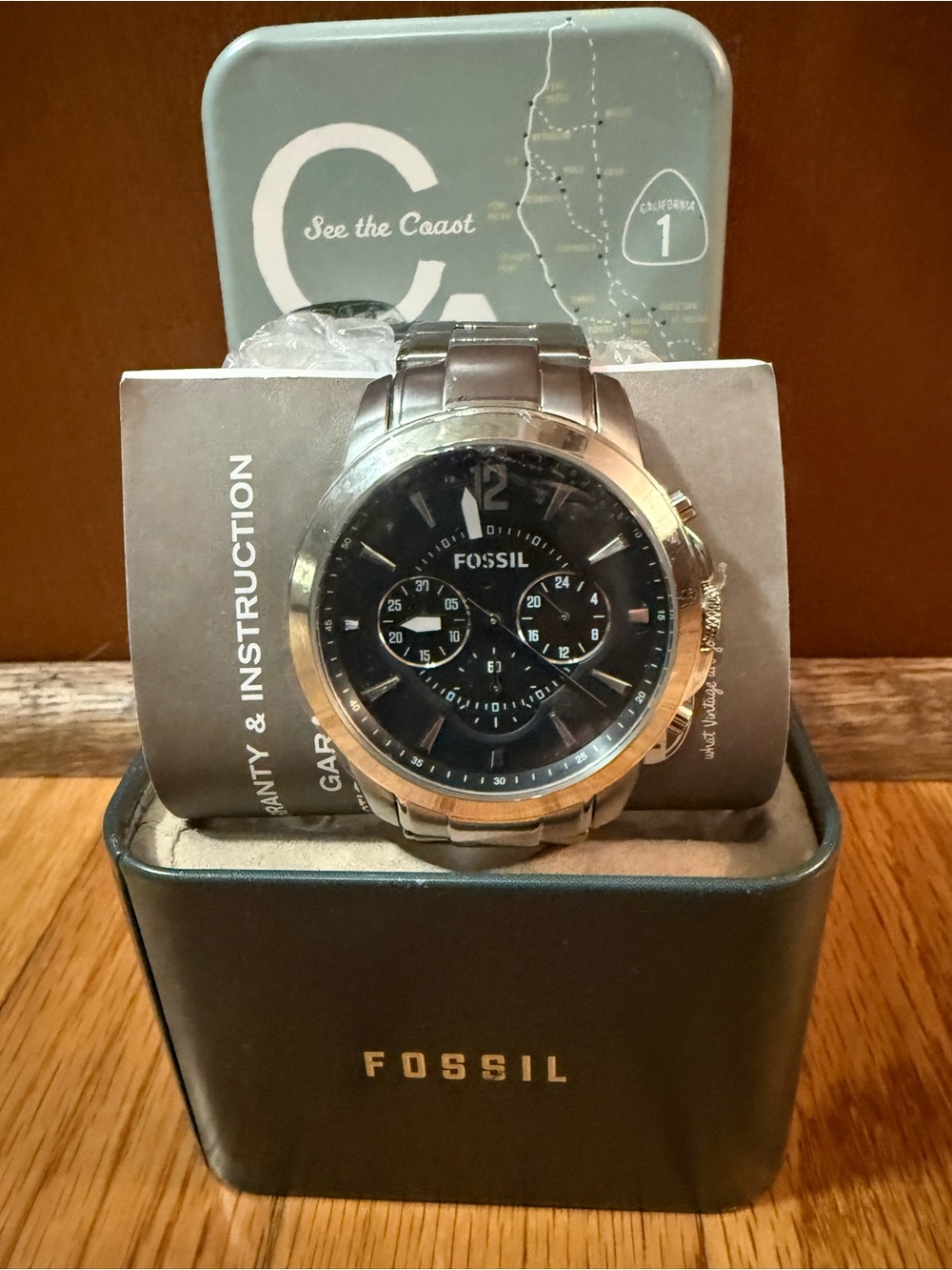 Fossil FS4532 Grant Chronograph Stainless Steel Men's Watch NIB & New Battery